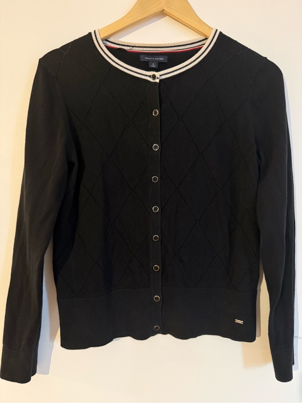 Tommy Hilfiger Navy Pointelle Cotton Cardigan M